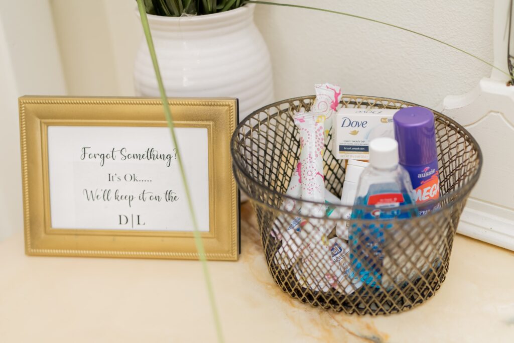 Toiletries basket for bridesmaids at Summit MS wedding venue